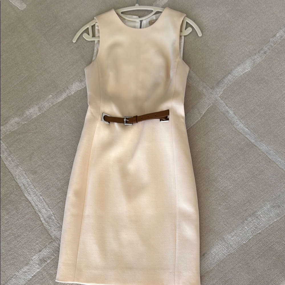 Michael Kors Cream Mini Dress with Brown Belt